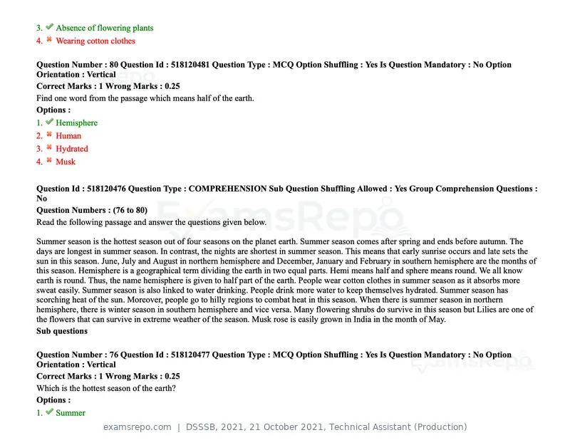 DSSSB 2021 question paper, 21 October 2021, Technical Assistant (Production), page 65 of 151