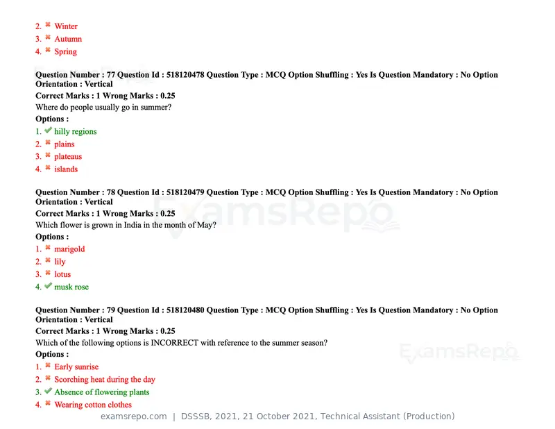 DSSSB 2021 question paper, 21 October 2021, Technical Assistant (Production), page 66 of 151