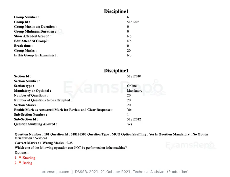 DSSSB 2021 question paper, 21 October 2021, Technical Assistant (Production), page 82 of 151
