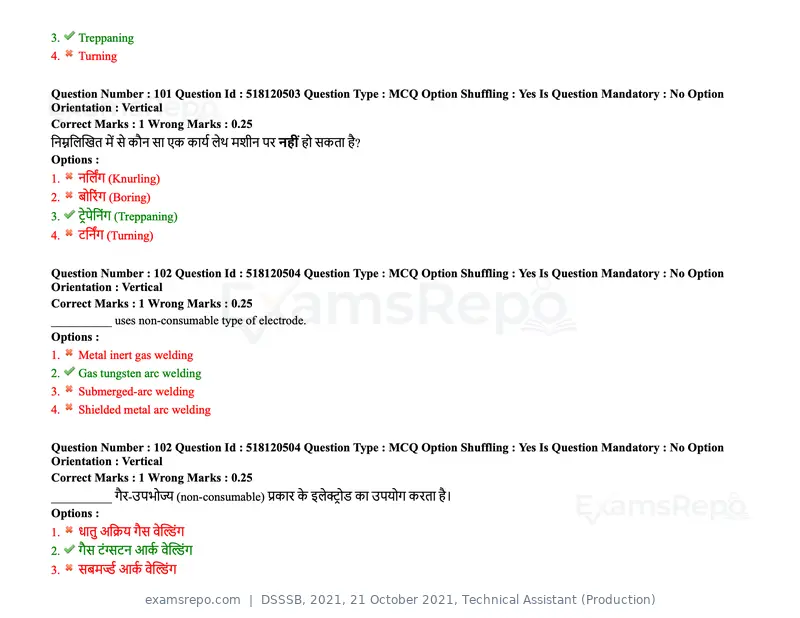 DSSSB 2021 question paper, 21 October 2021, Technical Assistant (Production), page 83 of 151