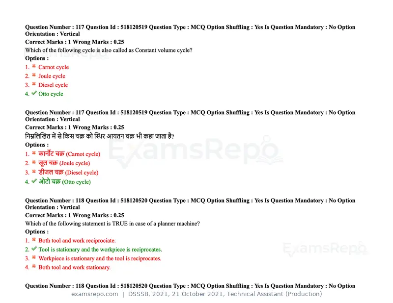 DSSSB 2021 question paper, 21 October 2021, Technical Assistant (Production), page 93 of 151
