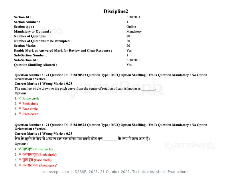 DSSSB 2021 question paper, 21 October 2021, Technical Assistant (Production), page 96 of 151