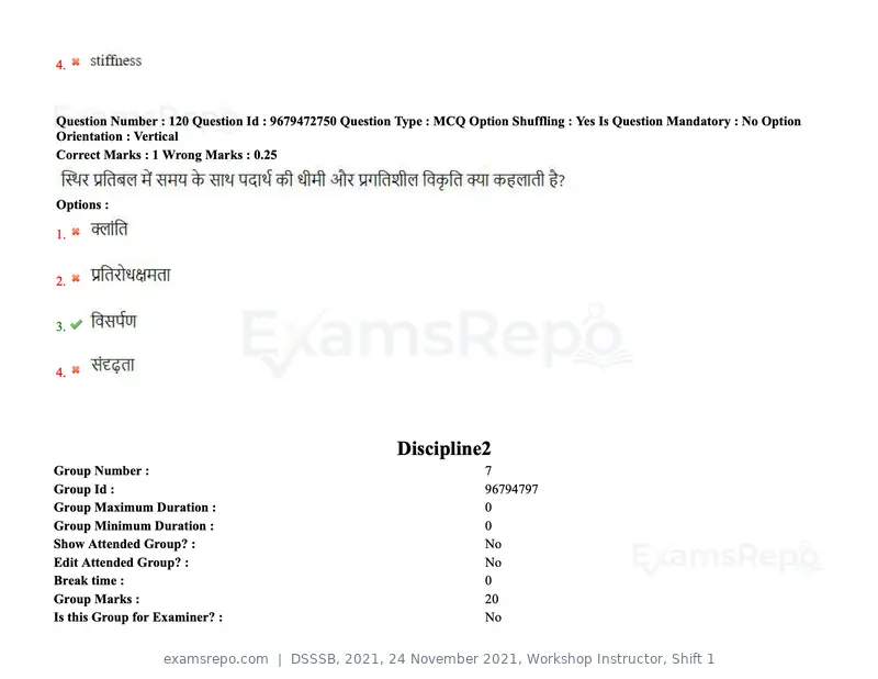 DSSSB 2021 question paper, 24 November 2021, Workshop Instructor, Shift 1, page 115 of 206