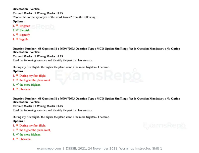 DSSSB 2021 question paper, 24 November 2021, Workshop Instructor, Shift 1, page 66 of 206