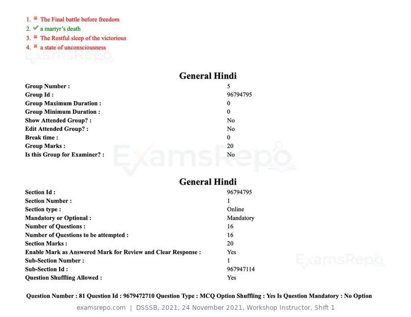 DSSSB 2021 question paper, 24 November 2021, Workshop Instructor, Shift 1, page 79 of 206