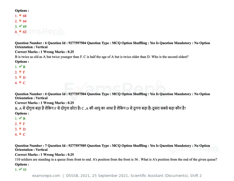 DSSSB 2021 question paper, 25 September 2021, Scientific Assistant (Documents), Shift 2, page 6 of 158