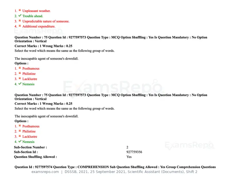 DSSSB 2021 question paper, 25 September 2021, Scientific Assistant (Documents), Shift 2, page 70 of 158