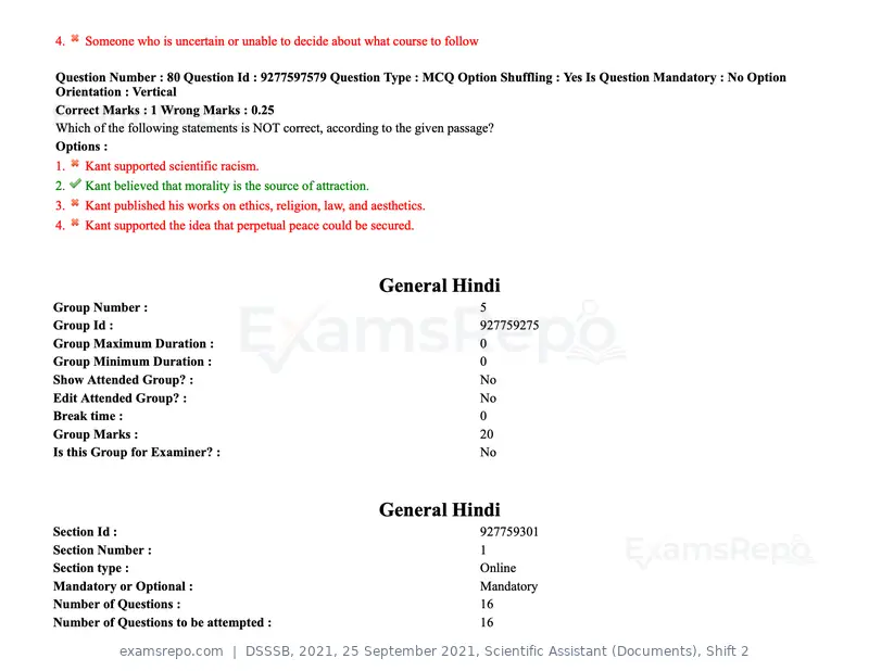 DSSSB 2021 question paper, 25 September 2021, Scientific Assistant (Documents), Shift 2, page 75 of 158