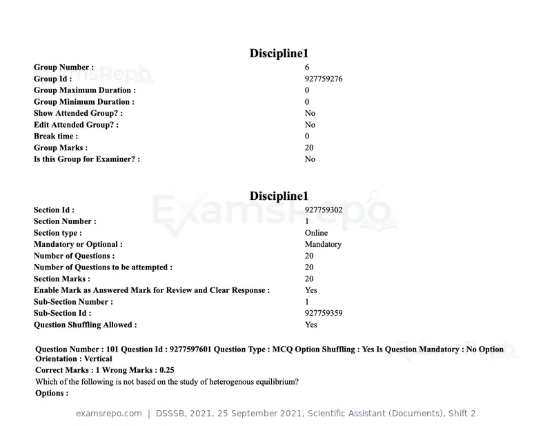 DSSSB 2021 question paper, 25 September 2021, Scientific Assistant (Documents), Shift 2, page 90 of 158