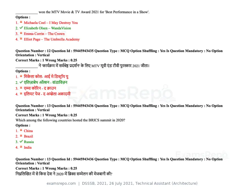 DSSSB 2021 question paper, 26 July 2021, Technical Assistant (Architecture), page 10 of 162