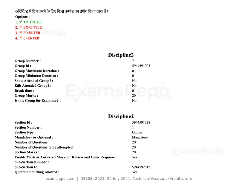 DSSSB 2021 question paper, 26 July 2021, Technical Assistant (Architecture), page 103 of 162