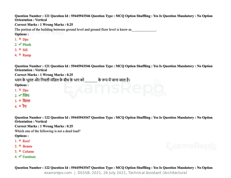 DSSSB 2021 question paper, 26 July 2021, Technical Assistant (Architecture), page 104 of 162