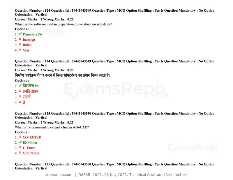 DSSSB 2021 question paper, 26 July 2021, Technical Assistant (Architecture), page 106 of 162