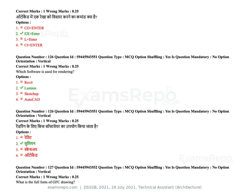 DSSSB 2021 question paper, 26 July 2021, Technical Assistant (Architecture), page 107 of 162