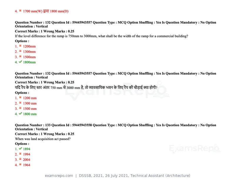 DSSSB 2021 question paper, 26 July 2021, Technical Assistant (Architecture), page 111 of 162