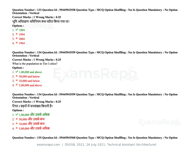 DSSSB 2021 question paper, 26 July 2021, Technical Assistant (Architecture), page 112 of 162
