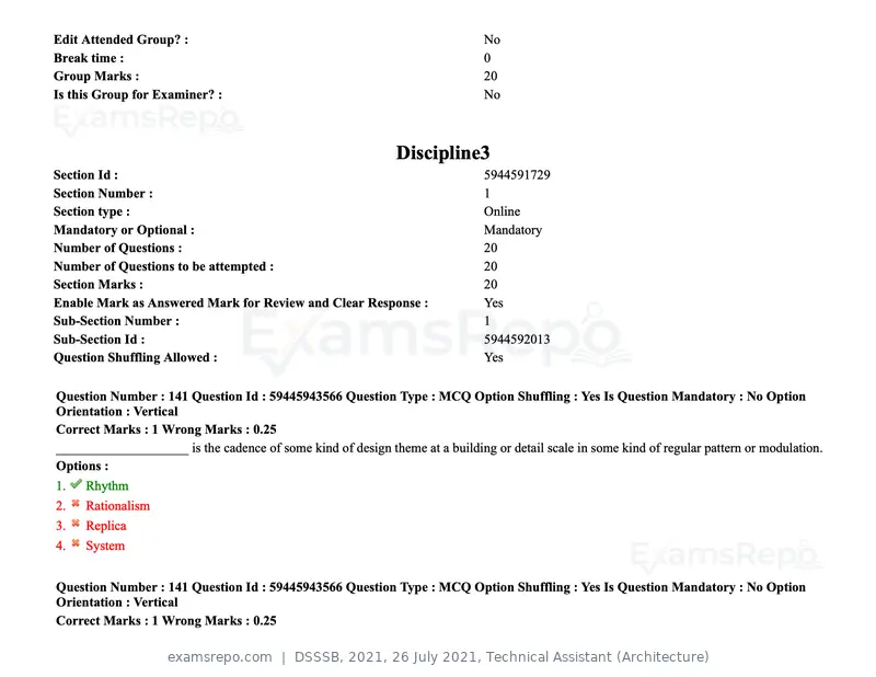 DSSSB 2021 question paper, 26 July 2021, Technical Assistant (Architecture), page 117 of 162