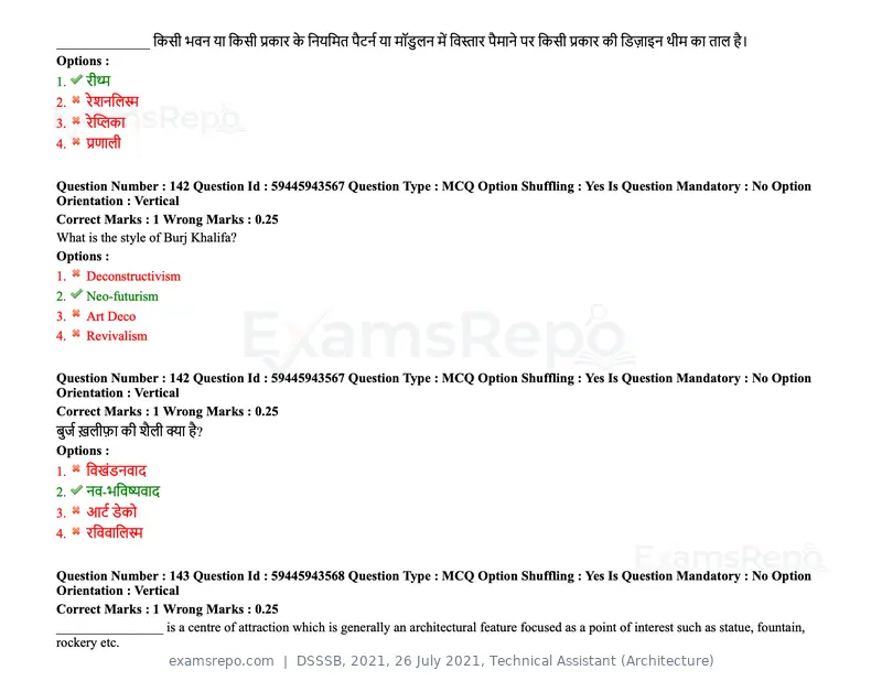 DSSSB 2021 question paper, 26 July 2021, Technical Assistant (Architecture), page 118 of 162