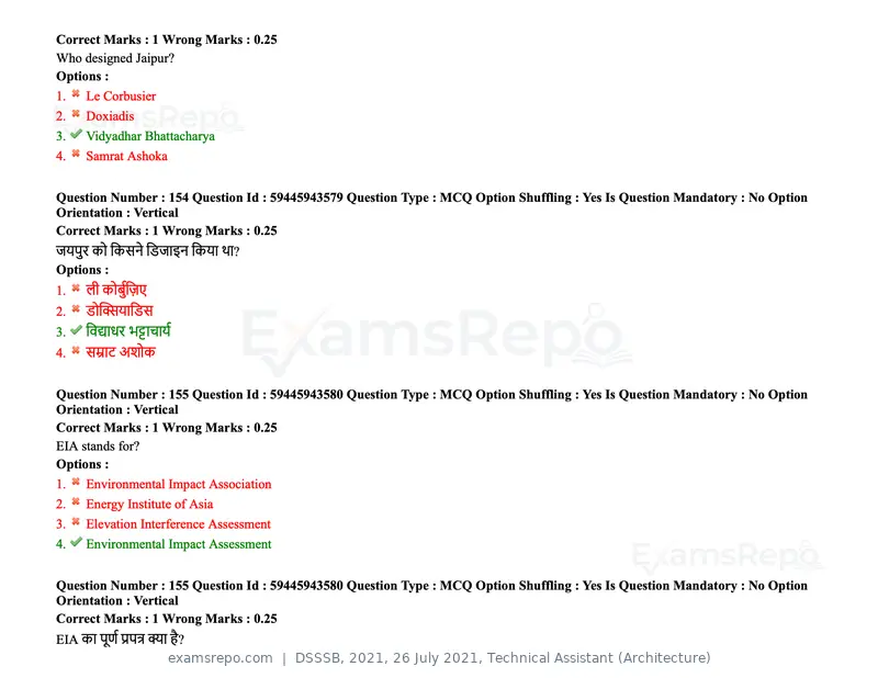 DSSSB 2021 question paper, 26 July 2021, Technical Assistant (Architecture), page 126 of 162