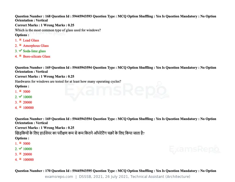DSSSB 2021 question paper, 26 July 2021, Technical Assistant (Architecture), page 136 of 162