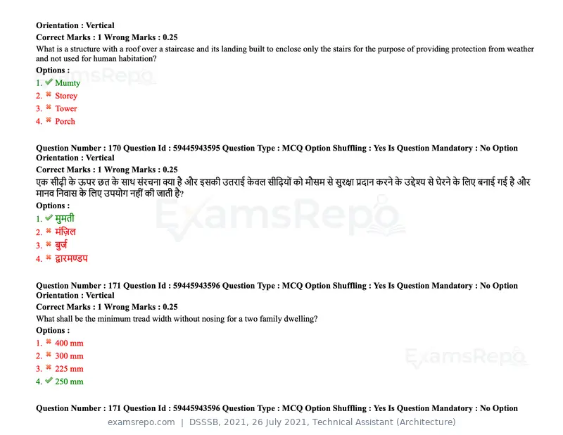 DSSSB 2021 question paper, 26 July 2021, Technical Assistant (Architecture), page 137 of 162