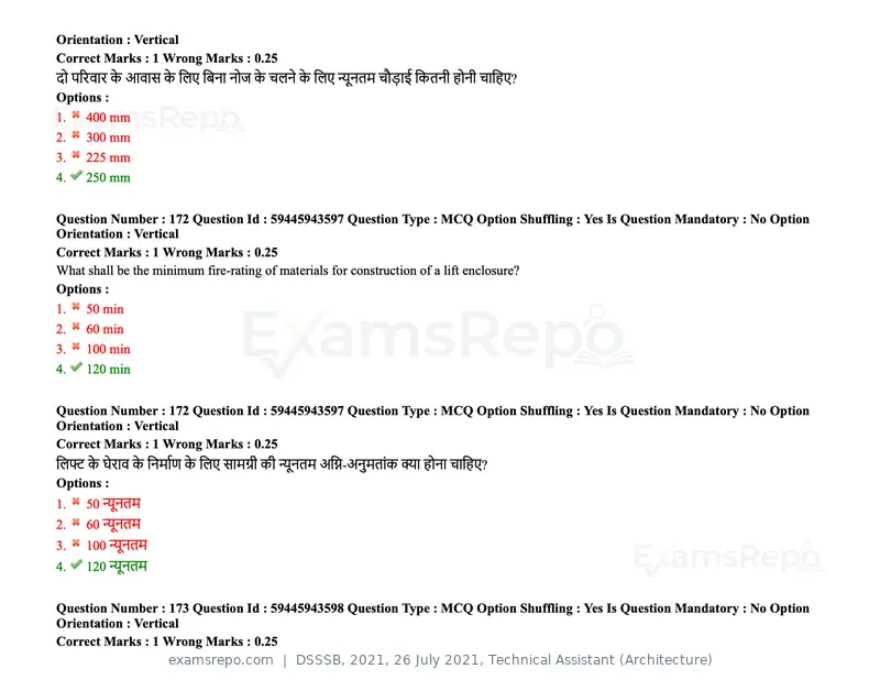 DSSSB 2021 question paper, 26 July 2021, Technical Assistant (Architecture), page 138 of 162