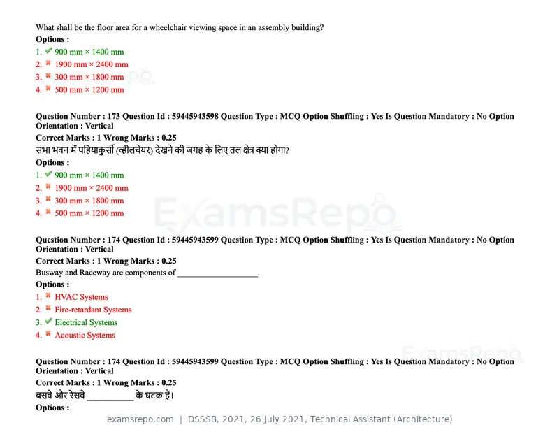 DSSSB 2021 question paper, 26 July 2021, Technical Assistant (Architecture), page 139 of 162