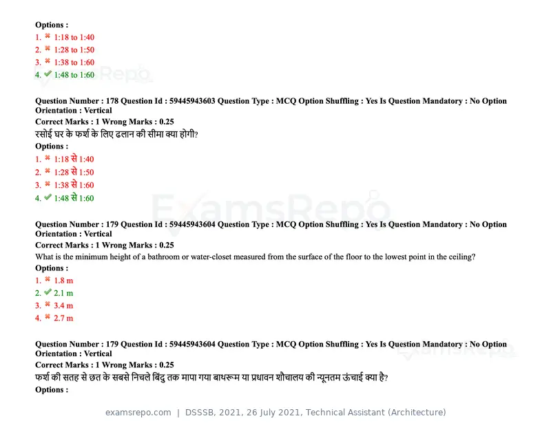 DSSSB 2021 question paper, 26 July 2021, Technical Assistant (Architecture), page 144 of 162