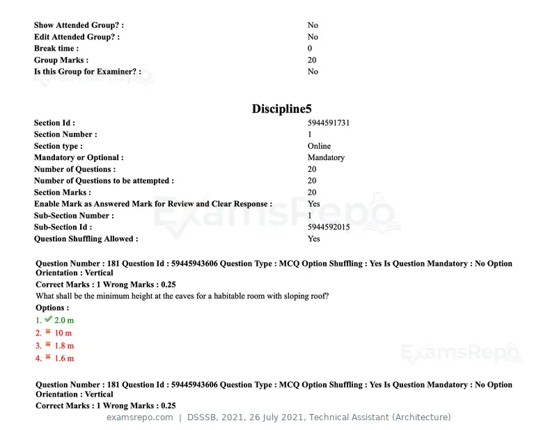 DSSSB 2021 question paper, 26 July 2021, Technical Assistant (Architecture), page 146 of 162