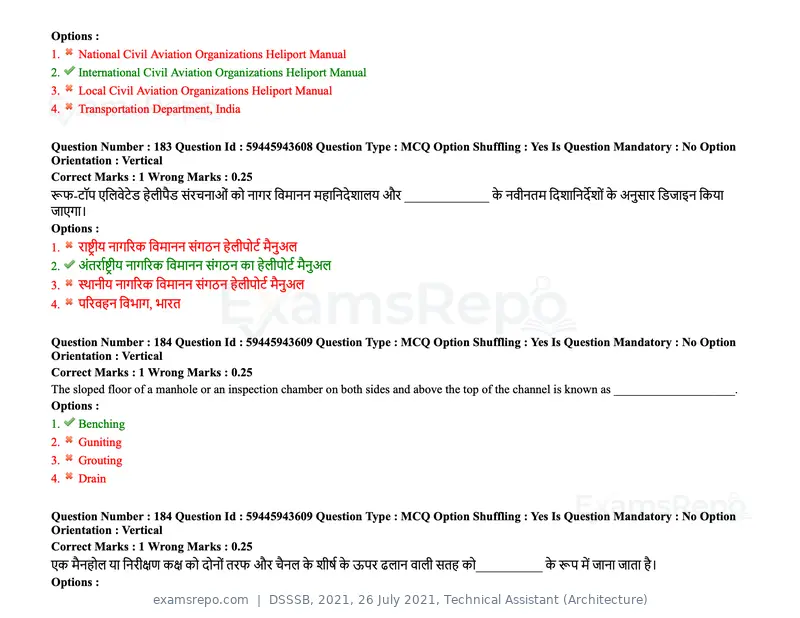 DSSSB 2021 question paper, 26 July 2021, Technical Assistant (Architecture), page 148 of 162