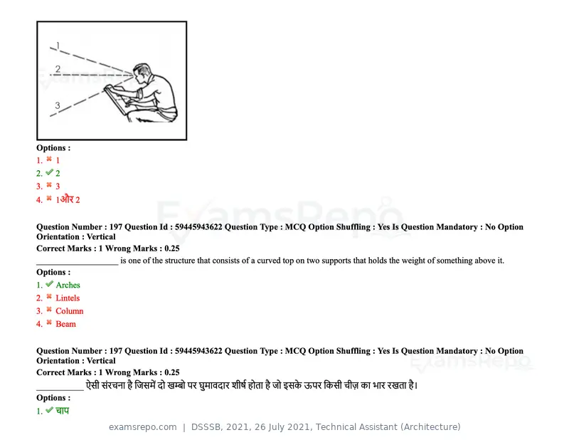DSSSB 2021 question paper, 26 July 2021, Technical Assistant (Architecture), page 157 of 162