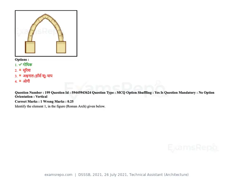 DSSSB 2021 question paper, 26 July 2021, Technical Assistant (Architecture), page 159 of 162