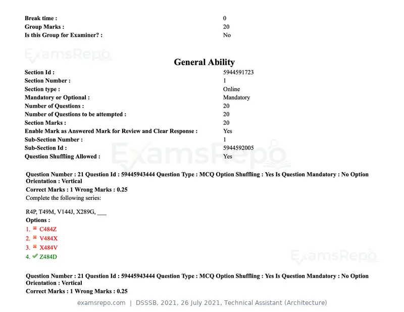 DSSSB 2021 question paper, 26 July 2021, Technical Assistant (Architecture), page 16 of 162
