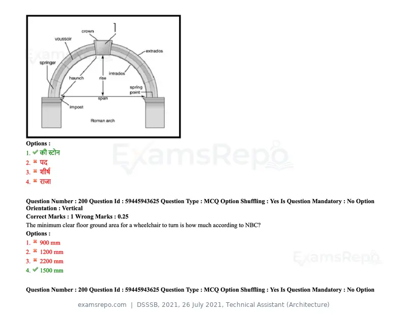 DSSSB 2021 question paper, 26 July 2021, Technical Assistant (Architecture), page 161 of 162