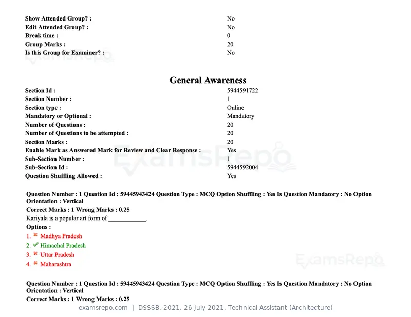 DSSSB 2021 question paper, 26 July 2021, Technical Assistant (Architecture), page 2 of 162