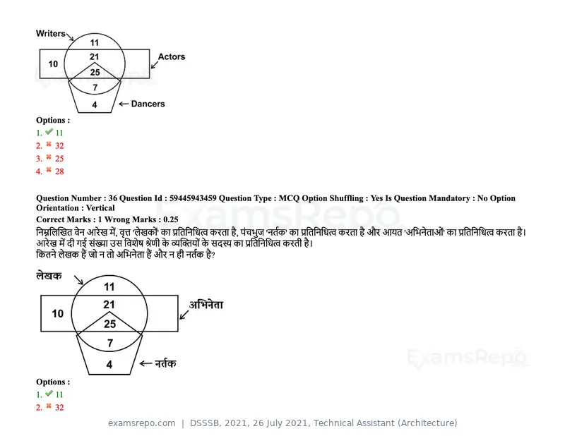 DSSSB 2021 question paper, 26 July 2021, Technical Assistant (Architecture), page 29 of 162