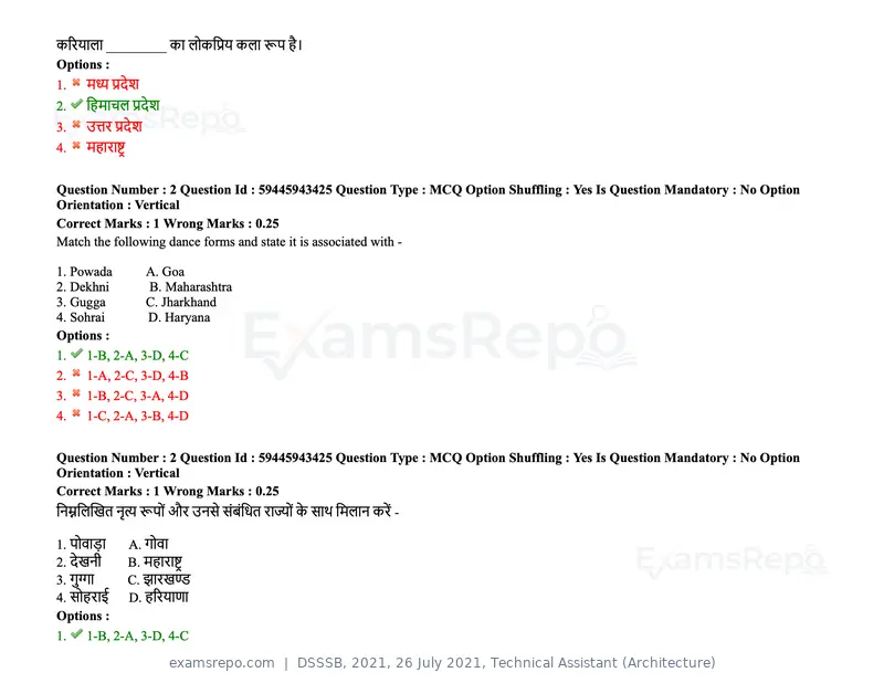 DSSSB 2021 question paper, 26 July 2021, Technical Assistant (Architecture), page 3 of 162
