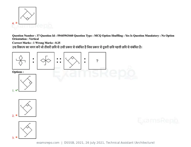 DSSSB 2021 question paper, 26 July 2021, Technical Assistant (Architecture), page 31 of 162