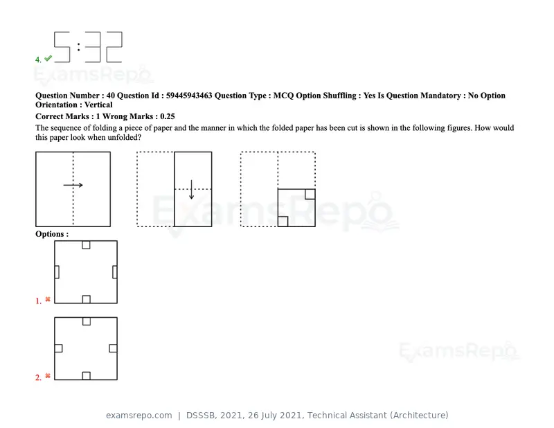 DSSSB 2021 question paper, 26 July 2021, Technical Assistant (Architecture), page 35 of 162