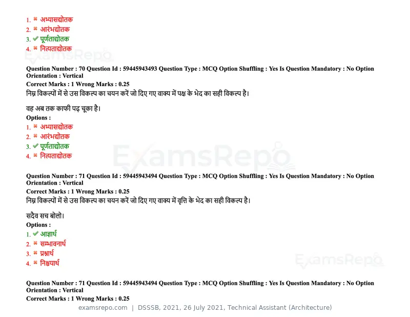 DSSSB 2021 question paper, 26 July 2021, Technical Assistant (Architecture), page 62 of 162