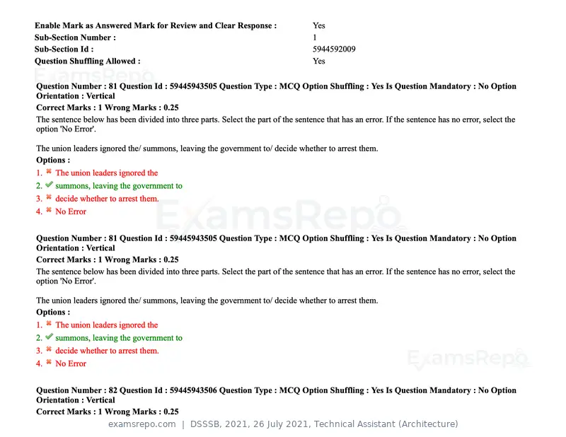 DSSSB 2021 question paper, 26 July 2021, Technical Assistant (Architecture), page 71 of 162