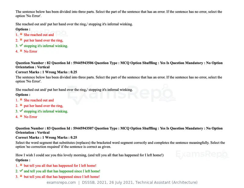 DSSSB 2021 question paper, 26 July 2021, Technical Assistant (Architecture), page 72 of 162