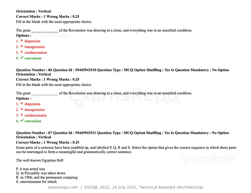 DSSSB 2021 question paper, 26 July 2021, Technical Assistant (Architecture), page 75 of 162