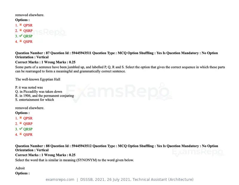 DSSSB 2021 question paper, 26 July 2021, Technical Assistant (Architecture), page 76 of 162