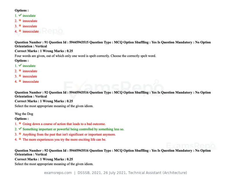 DSSSB 2021 question paper, 26 July 2021, Technical Assistant (Architecture), page 79 of 162