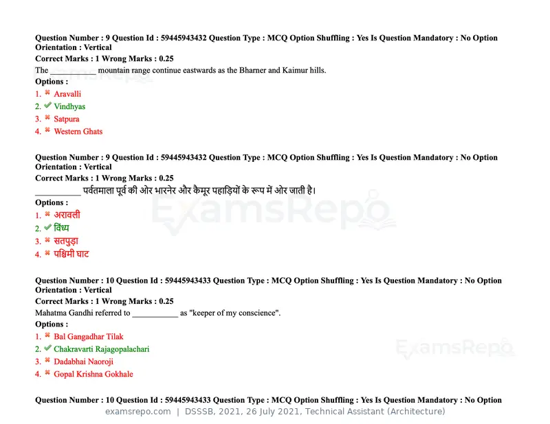 DSSSB 2021 question paper, 26 July 2021, Technical Assistant (Architecture), page 8 of 162