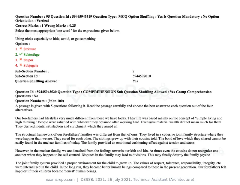 DSSSB 2021 question paper, 26 July 2021, Technical Assistant (Architecture), page 82 of 162