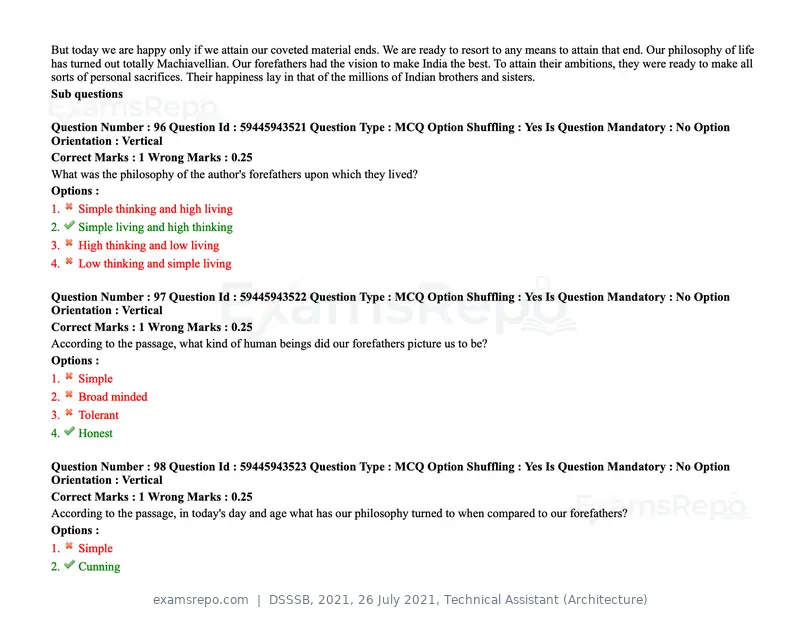 DSSSB 2021 question paper, 26 July 2021, Technical Assistant (Architecture), page 83 of 162