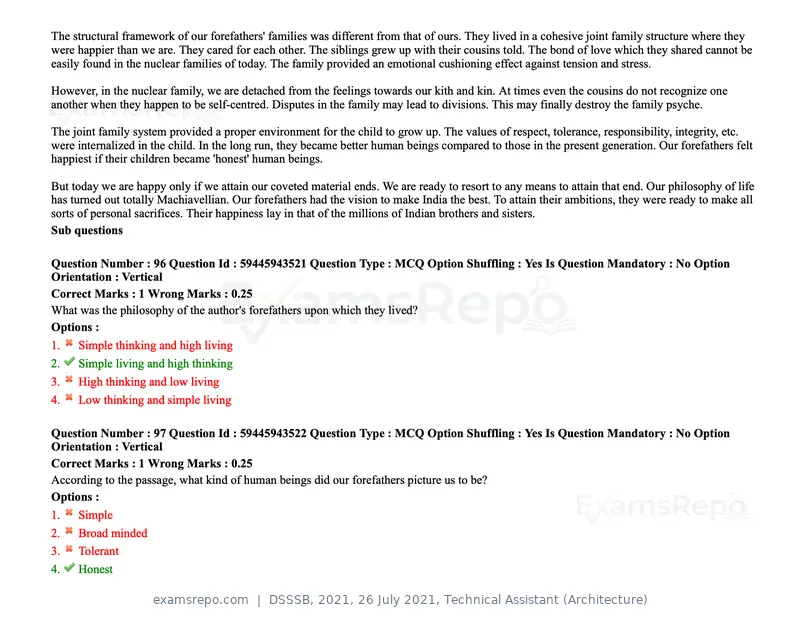 DSSSB 2021 question paper, 26 July 2021, Technical Assistant (Architecture), page 85 of 162