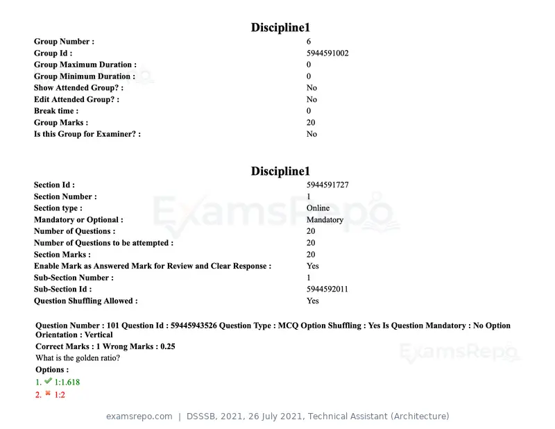 DSSSB 2021 question paper, 26 July 2021, Technical Assistant (Architecture), page 87 of 162